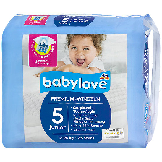 Babylove Windeln Premium Aktiv Plus Größe 5+ - 34 Stück Junior Plus 13-27kg