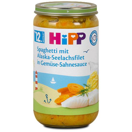Hipp Menü Spaghetti AlaskaSeelachsfilet GemüseSahnesauce