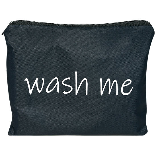 Wäschesack grau mit „wash me“ Druck in weiß