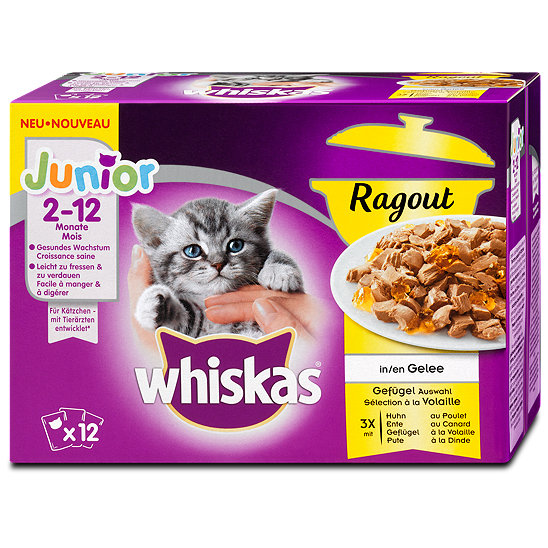 whiskas Junior Ragout Katzenfutter Geflügel Auswahl in Gelee